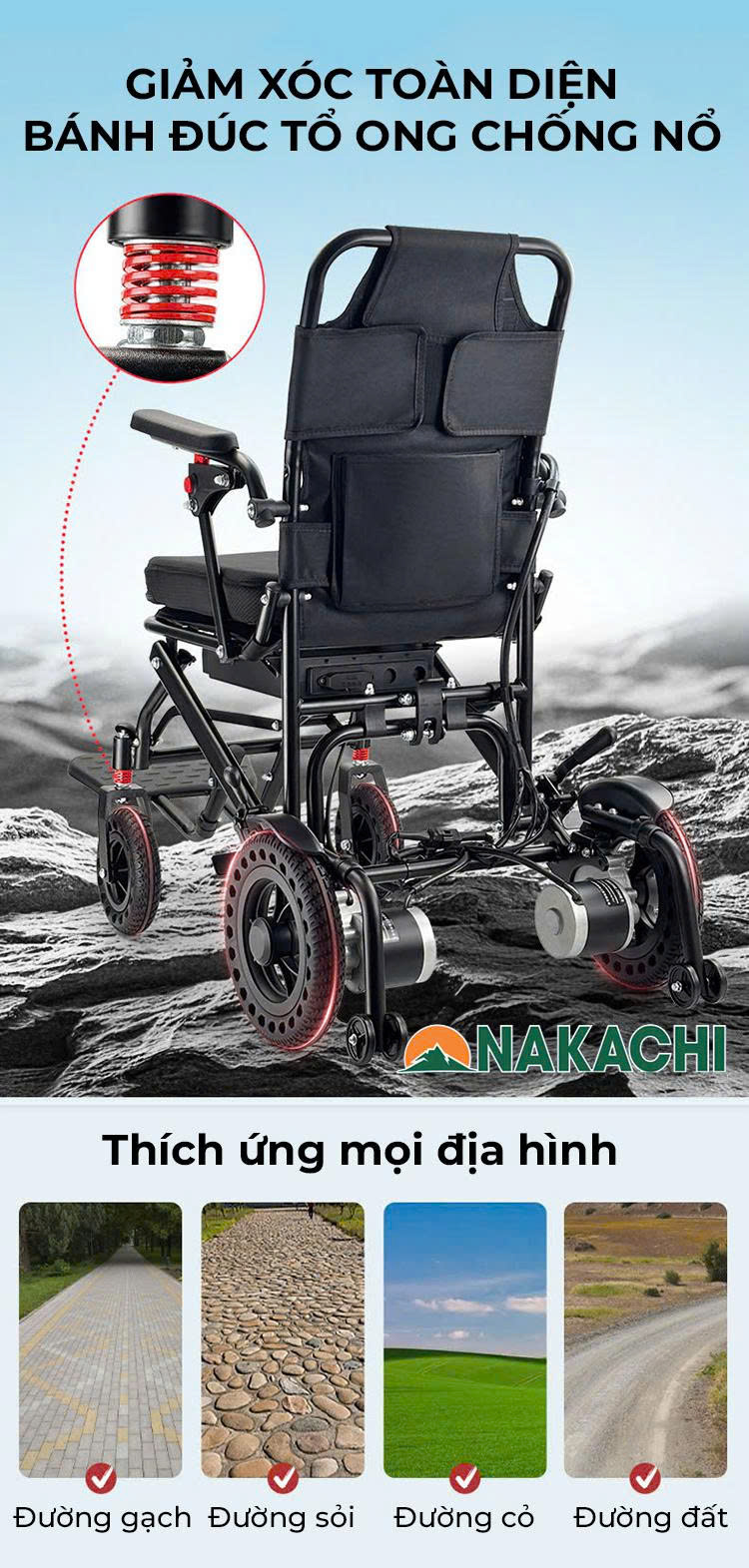 địa h&igrave;nh di chuyển Xe Lăn Điện Gấp Gọn Nakachi NC-012
